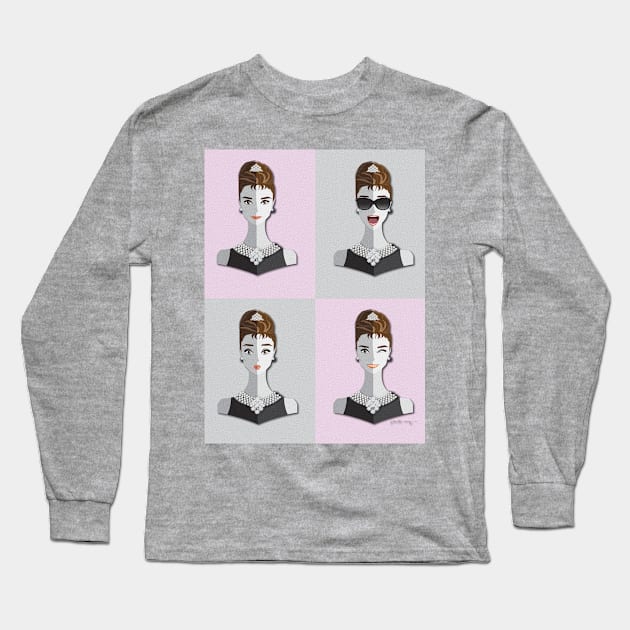 Origami- Audrey Hepburn Long Sleeve T-Shirt by amadeuxway